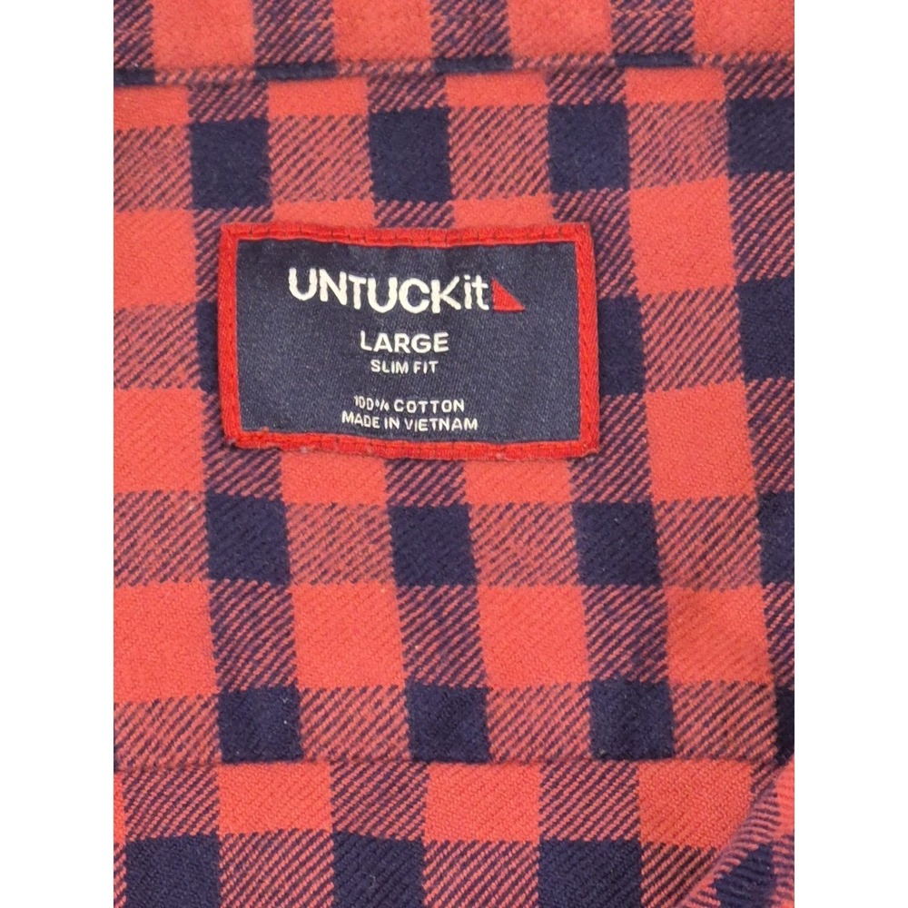 UNTUCKit Shirt Mens Large Slim Long Sleeve Flannel Checkered Plaid Button Down - Picture 3 of 7